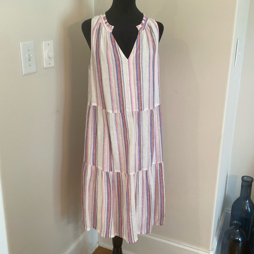 Tommy Bahama White Dress with Pink, Purple and Blue Stripes